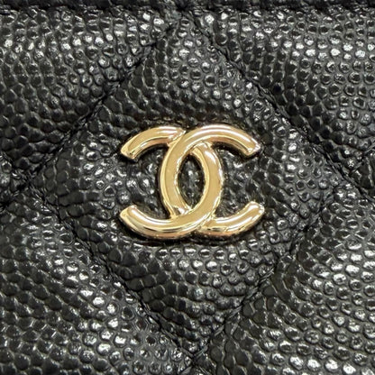 Chanel Caviar Leather CC Logo Quilted Classic Small Zip Pouch Mini Black Gold — view 7