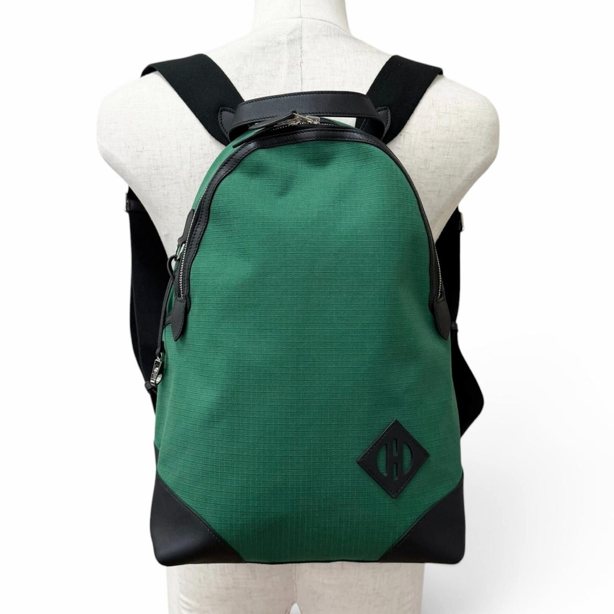 Hermes Toile Bivouac Veau Sac a Dos All Backpack Vert Moyane Noir — view 3