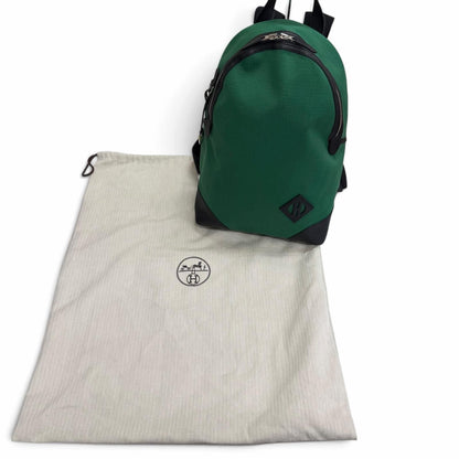 Hermes Toile Bivouac Veau Sac a Dos All Backpack Vert Moyane Noir — view 2