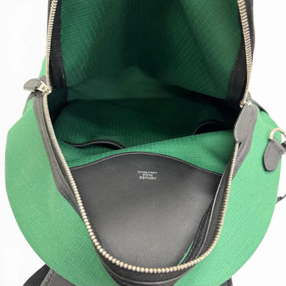 Hermes Toile Bivouac Veau Sac a Dos All Backpack Vert Moyane Noir — view 7