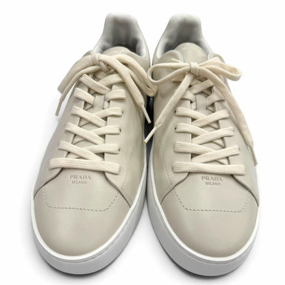 Prada Coat Leather Triangle Logo Plate Sneakers Chalk White — view 2