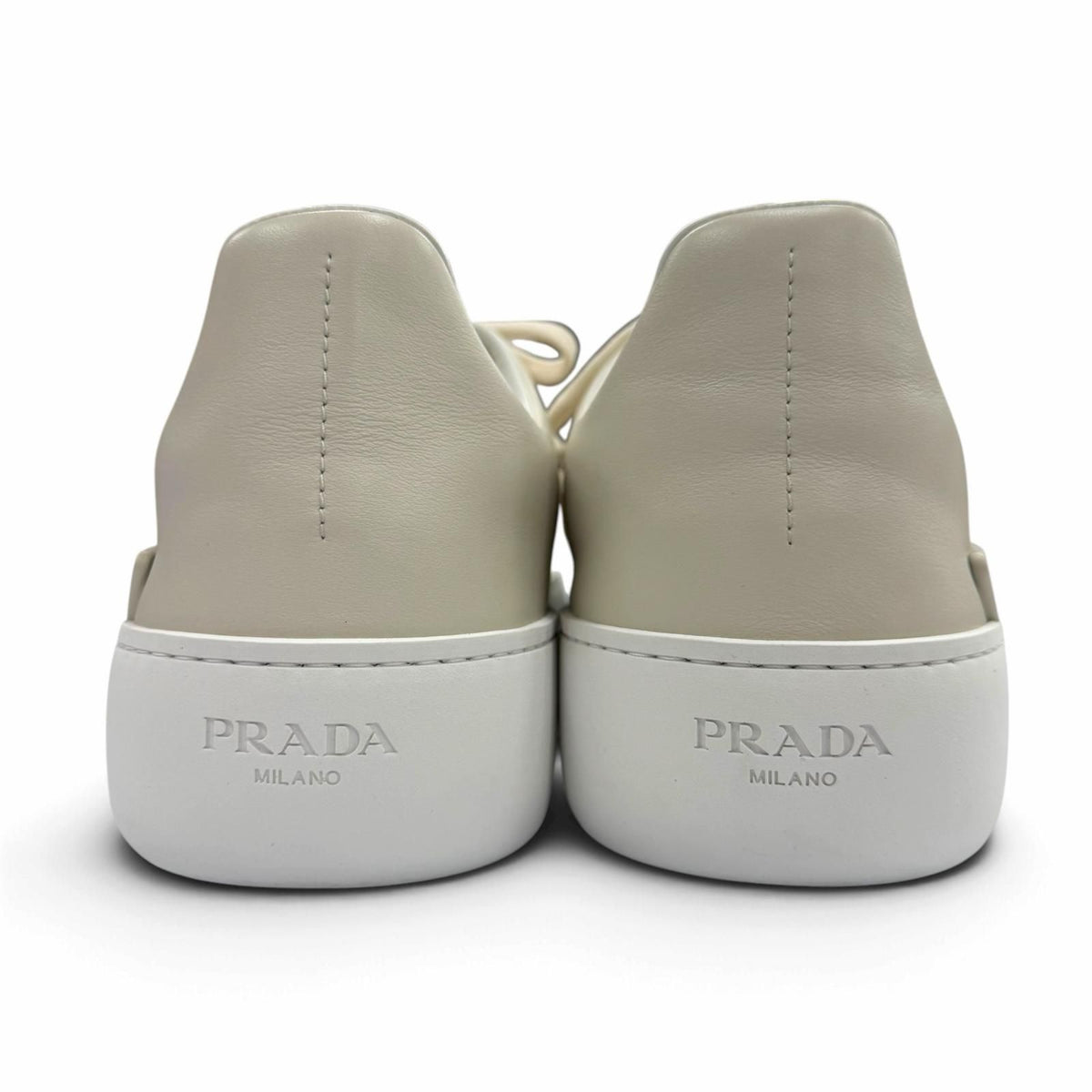 Prada Coat Leather Triangle Logo Plate Sneakers Chalk White — view 3