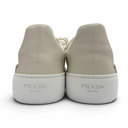 Prada Coat Leather Triangle Logo Plate Sneakers Chalk White — view 3