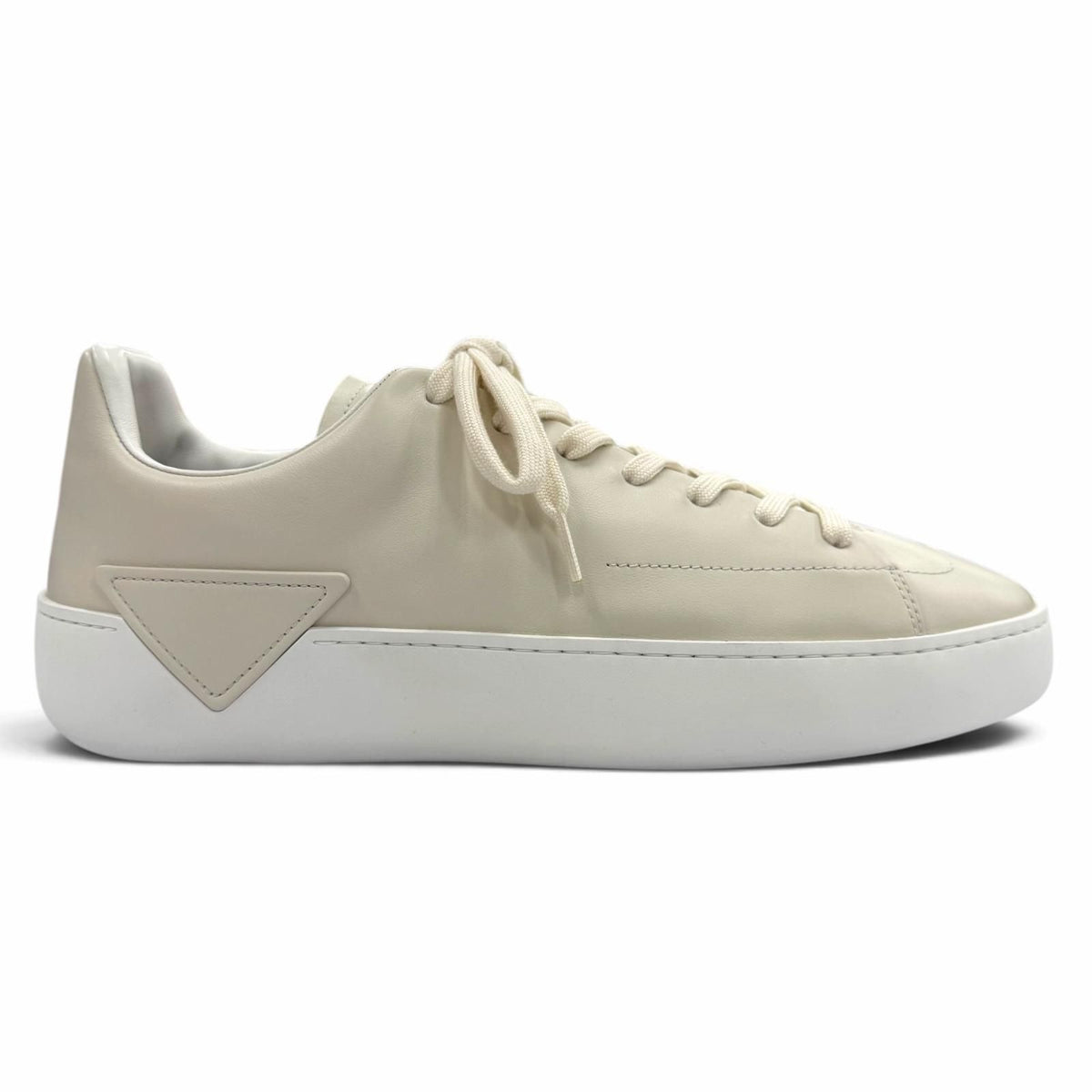 Prada Coat Leather Triangle Logo Plate Sneakers Chalk White — view 6