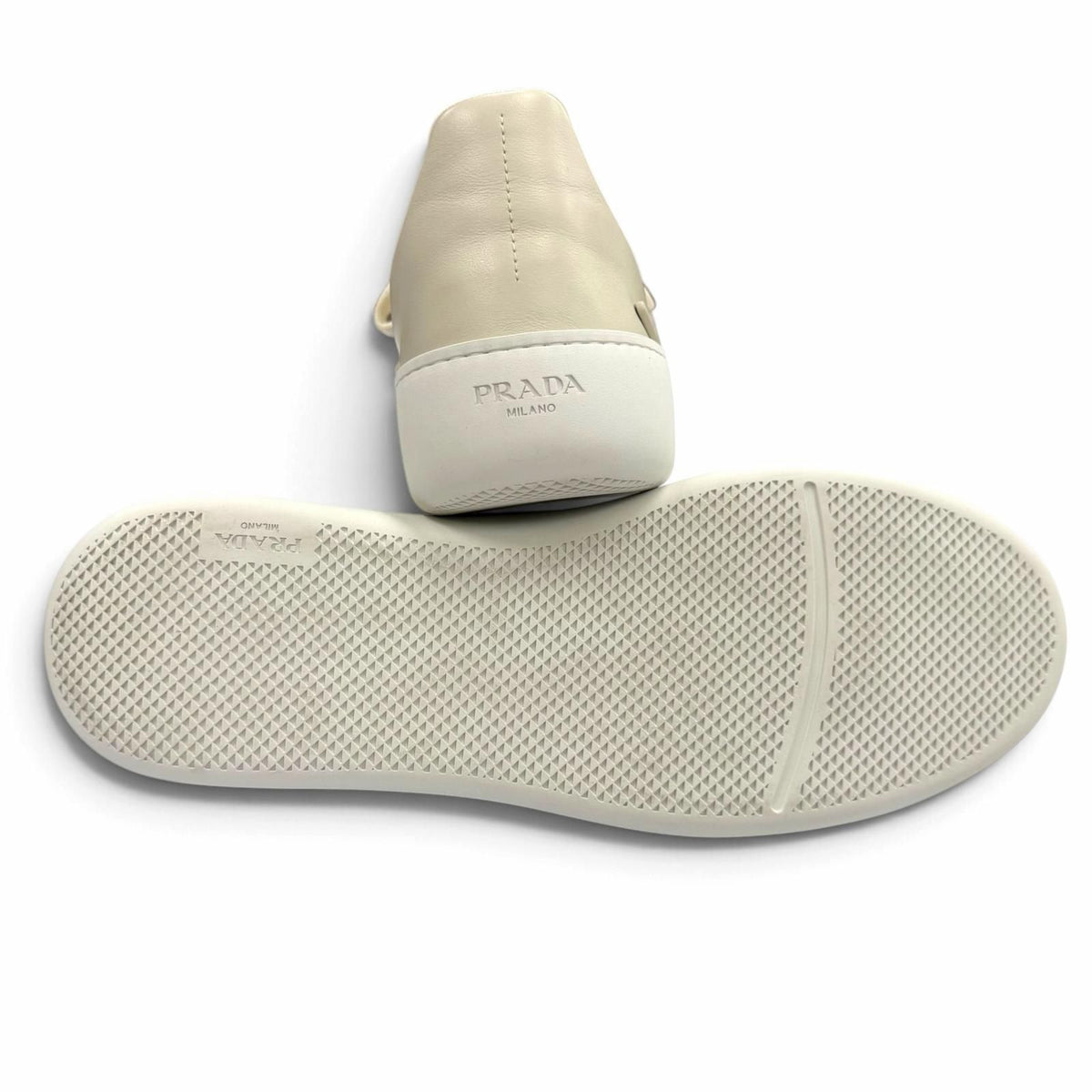 Prada Coat Leather Triangle Logo Plate Sneakers Chalk White — view 4