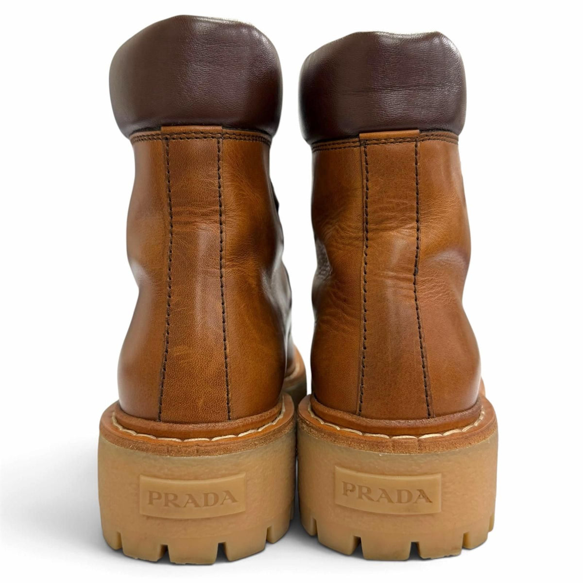 Prada Logo Embossed Lace-up Leather Ankle Boots Short Brown IT — view 4