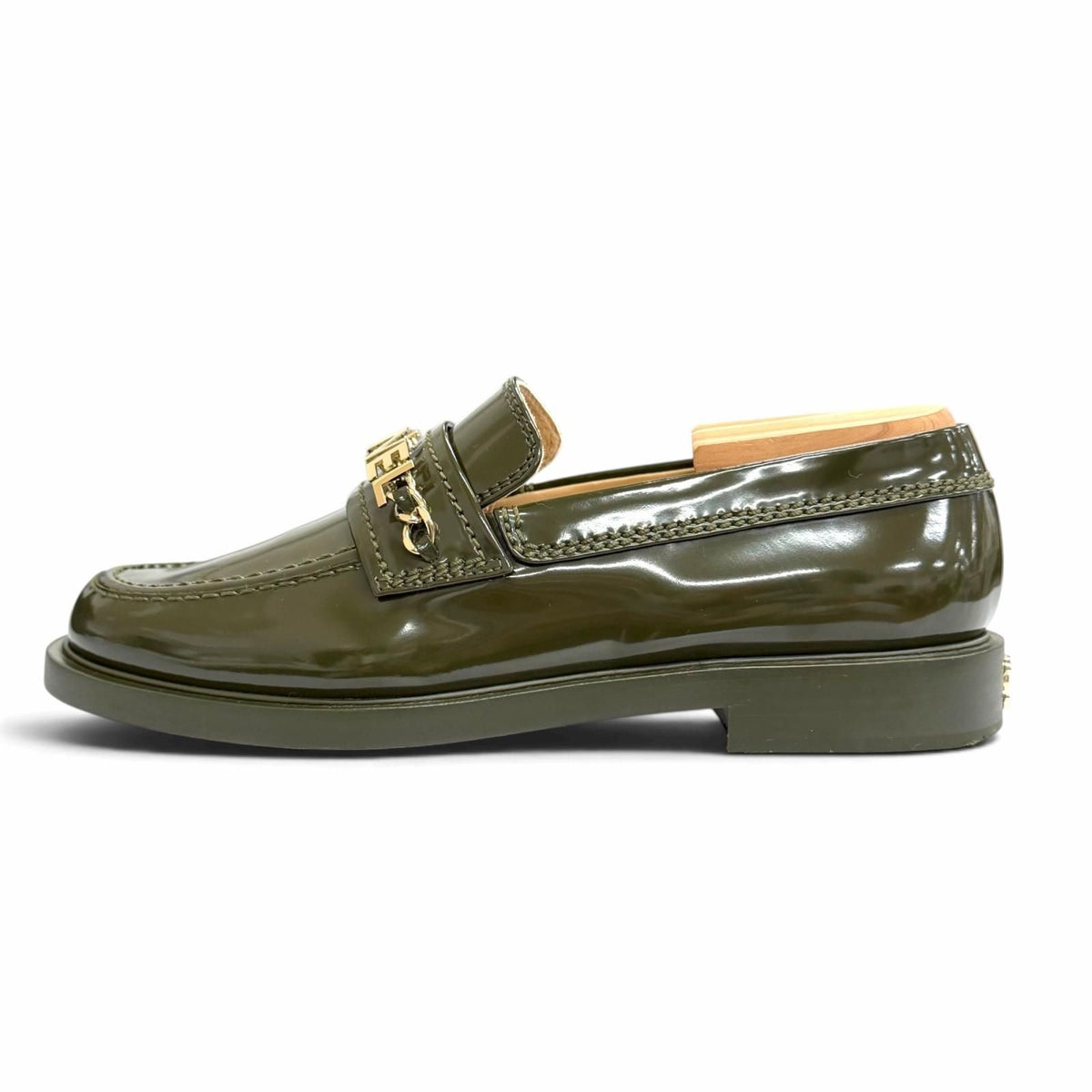 Chanel 22K Patent Leather CC Logo Loafers Dark Green Gold — view 6