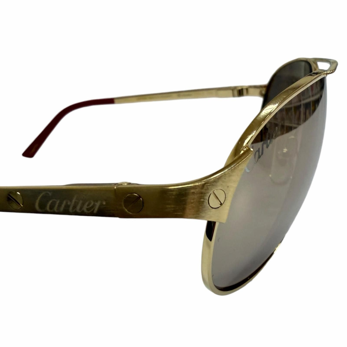 Cartier Santos Dumont Mirror Lens Two Bridge Sunglasses Gold Bordeaux Eyewear — view 7
