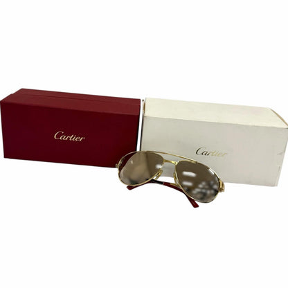 Cartier Santos Dumont Mirror Lens Two Bridge Sunglasses Gold Bordeaux Eyewear — view 2