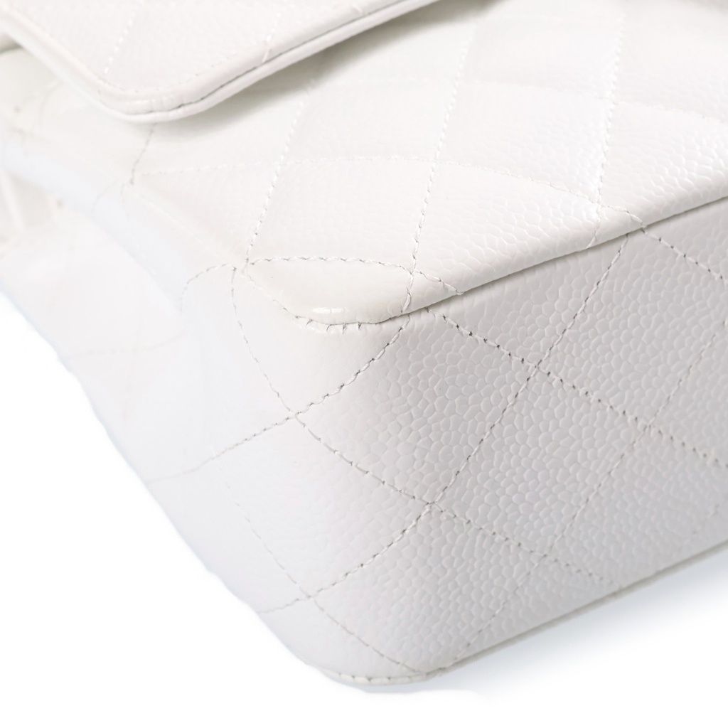 Chanel 25 Caviar Leather Double Flap Chain Shoulder Bag Silver White — view 5