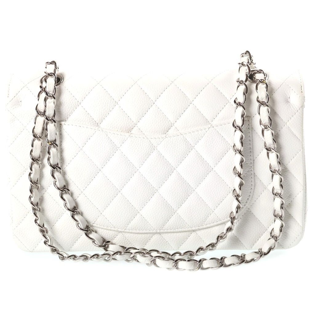 Chanel 25 Caviar Leather Double Flap Chain Shoulder Bag Silver White — view 2