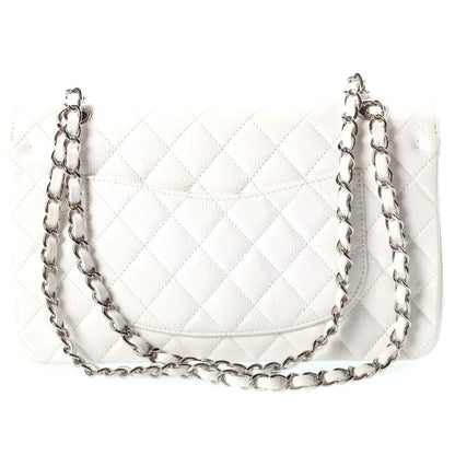 Chanel 25 Caviar Leather Double Flap Chain Shoulder Bag Silver White — view 2