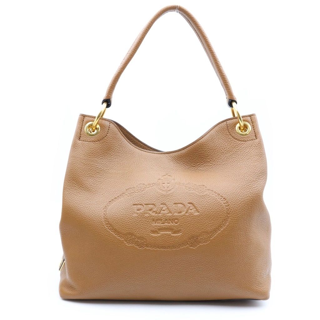 Prada Embossed Logo Bag Handbag Brown Leather