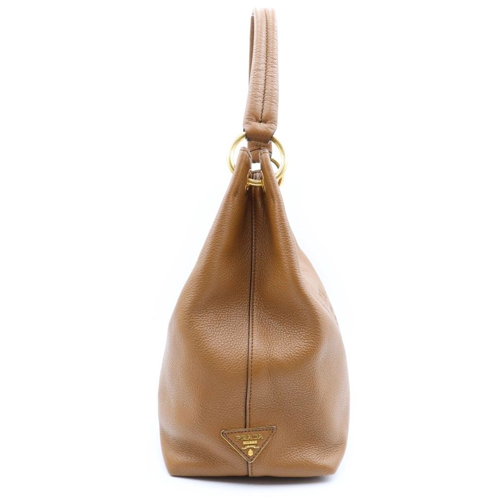 Prada Embossed Logo Bag Handbag Brown Leather — view 3