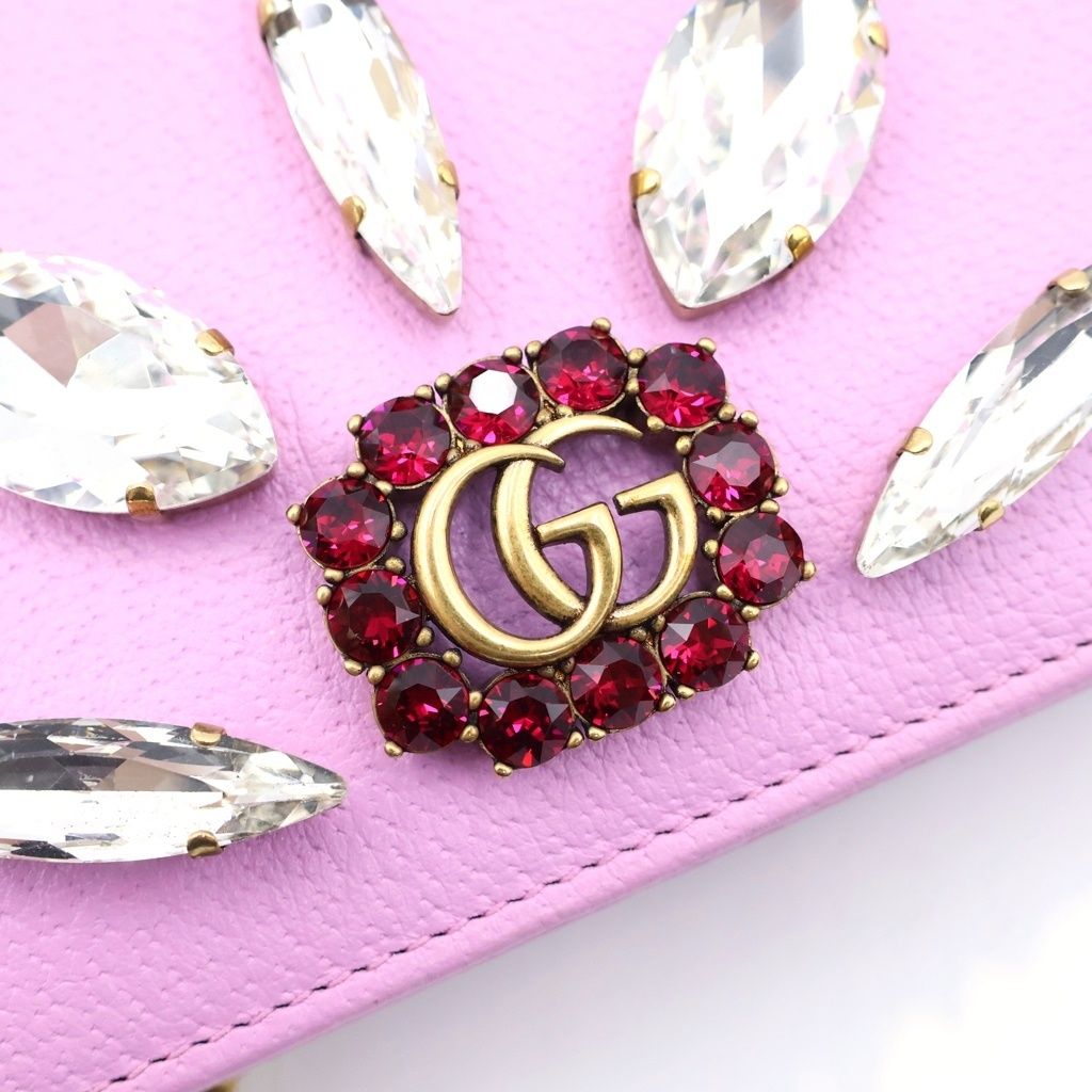 Gucci GG Marmont Bijou Chain Wallet Shoulder Bag Purple Pink Leather Gold — view 6