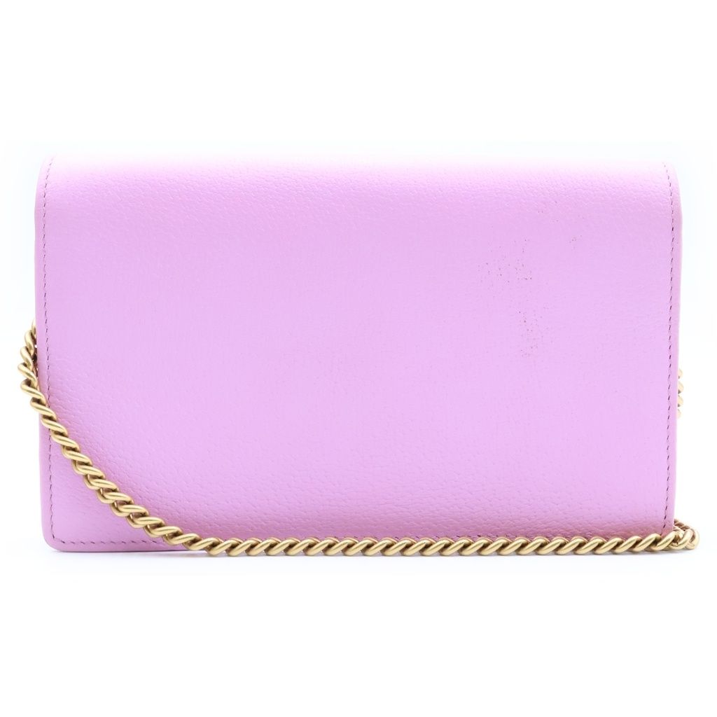 Gucci GG Marmont Bijou Chain Wallet Shoulder Bag Purple Pink Leather Gold — view 2
