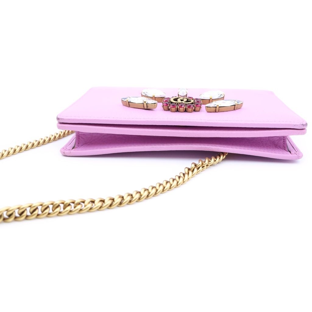 Gucci GG Marmont Bijou Chain Wallet Shoulder Bag Purple Pink Leather Gold — view 4