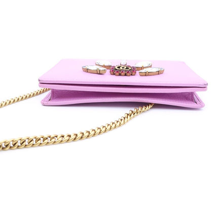 Gucci GG Marmont Bijou Chain Wallet Shoulder Bag Purple Pink Leather Gold — view 4
