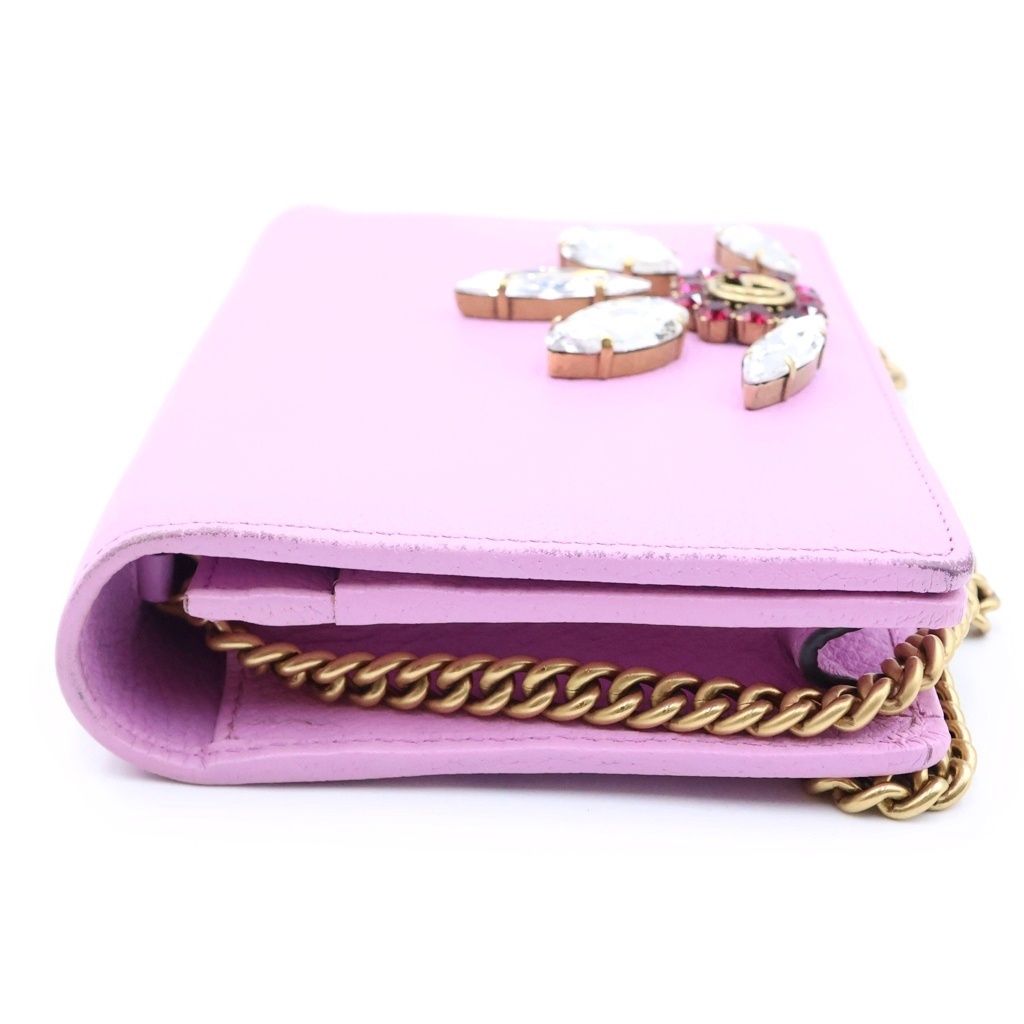 Gucci GG Marmont Bijou Chain Wallet Shoulder Bag Purple Pink Leather Gold — view 3