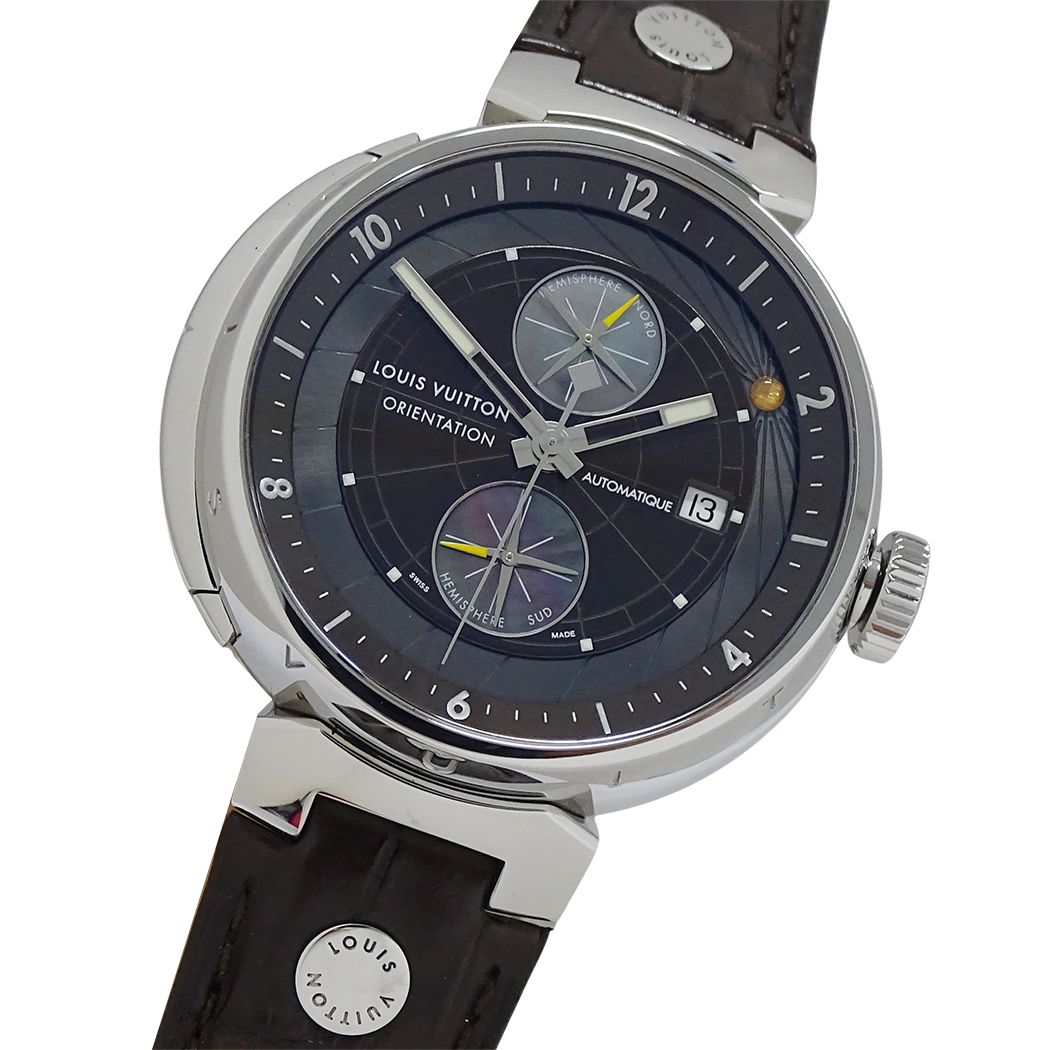 Louis Vuitton Watch Tambour Orientation Date Automatic Stainless Steel Leather