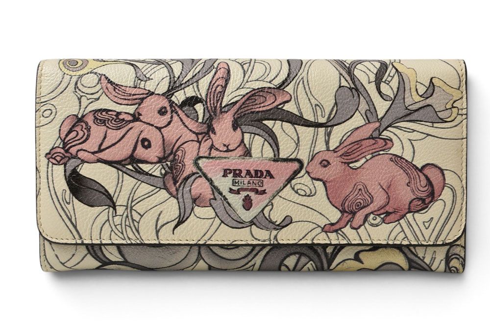 Prada Wallet James Jean Rabbit Print Gray Scarf Collaboration Art Design