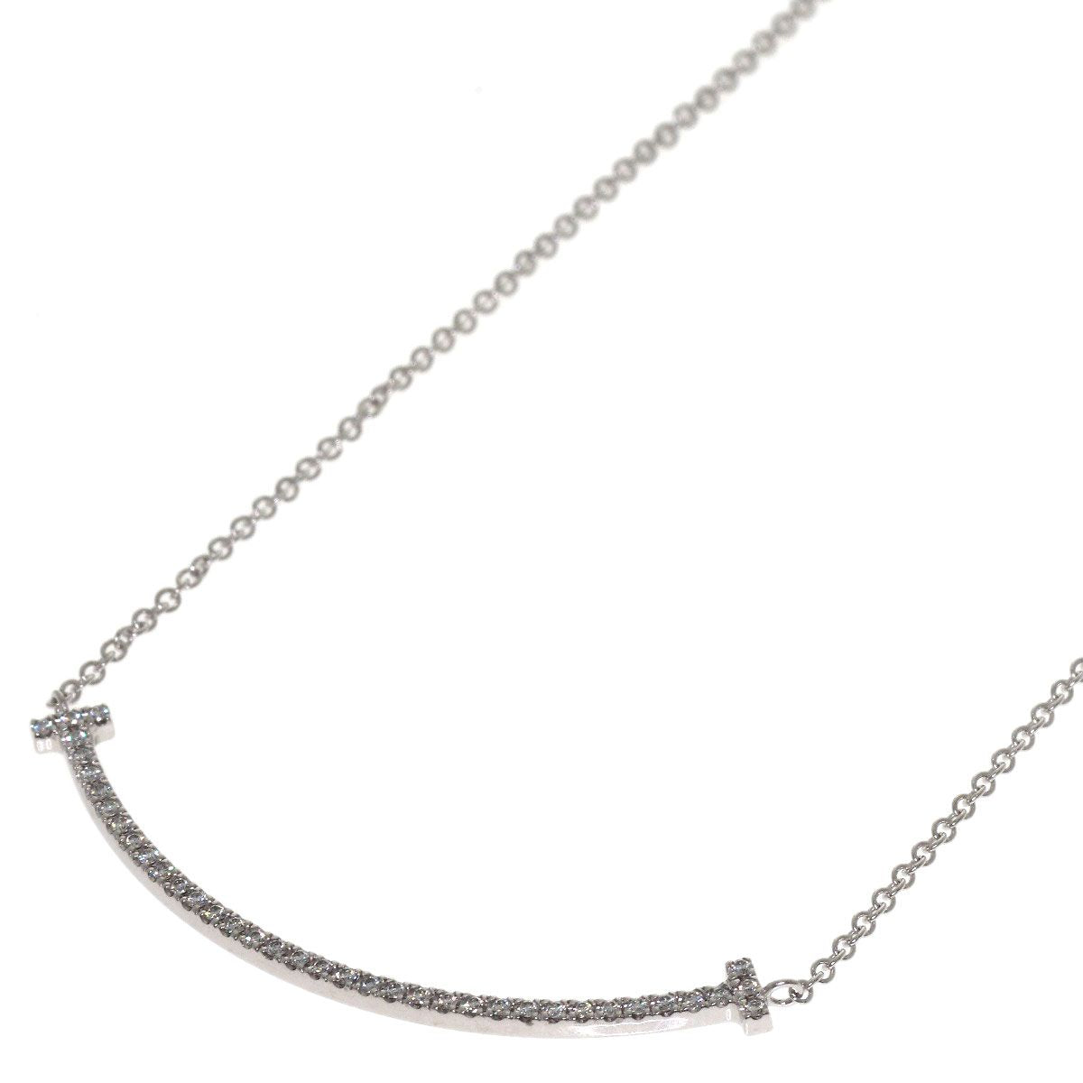 Tiffany & Co T Smile Small Diamond Necklace 18k White Gold