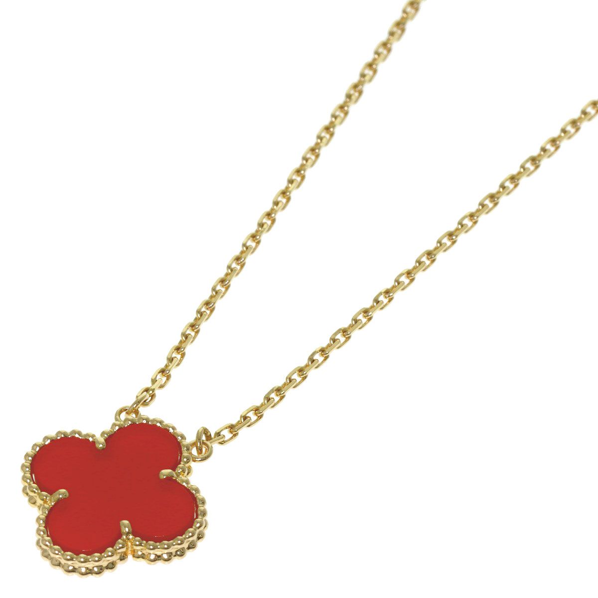 Van Cleef & Arpels Vintage Alhambra Carnelian Necklace 18k Yellow Gold