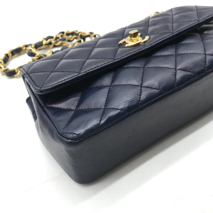 Chanel CC Logo Mini Quilted Leather Chain Shoulder Bag Vintage Navy — view 5