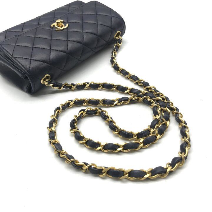 Chanel CC Logo Mini Quilted Leather Chain Shoulder Bag Vintage Navy — view 6