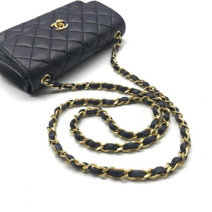 Chanel CC Logo Mini Quilted Leather Chain Shoulder Bag Vintage Navy — view 6