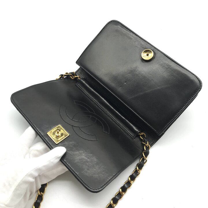 Chanel CC Logo Mini Quilted Leather Chain Shoulder Bag Vintage Black — view 7