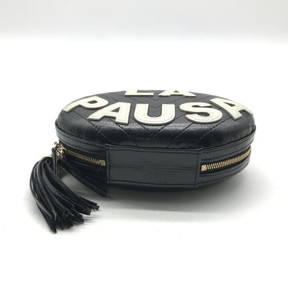 Chanel la Pausa CC Logo Fringe V-stitch Chain Shoulder Bag Leather Black — view 4
