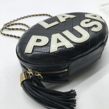 Chanel la Pausa CC Logo Fringe V-stitch Chain Shoulder Bag Leather Black — view 6