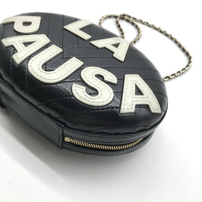 Chanel la Pausa CC Logo Fringe V-stitch Chain Shoulder Bag Leather Black — view 5