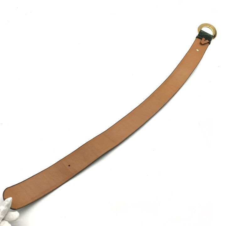 Celine Circle Buckle Logo Belt Croco Embossed Leather Green Vintage — view 3