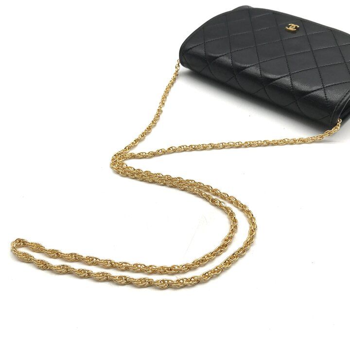 Chanel CC Logo Mini Quilted Push Lock Leather Chain Shoulder Bag Black — view 6