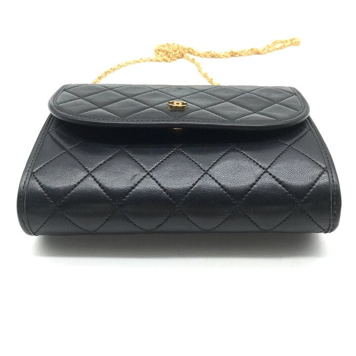 Chanel CC Logo Mini Quilted Push Lock Leather Chain Shoulder Bag Black — view 3