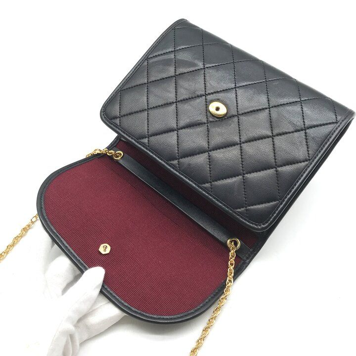 Chanel CC Logo Mini Quilted Push Lock Leather Chain Shoulder Bag Black — view 7