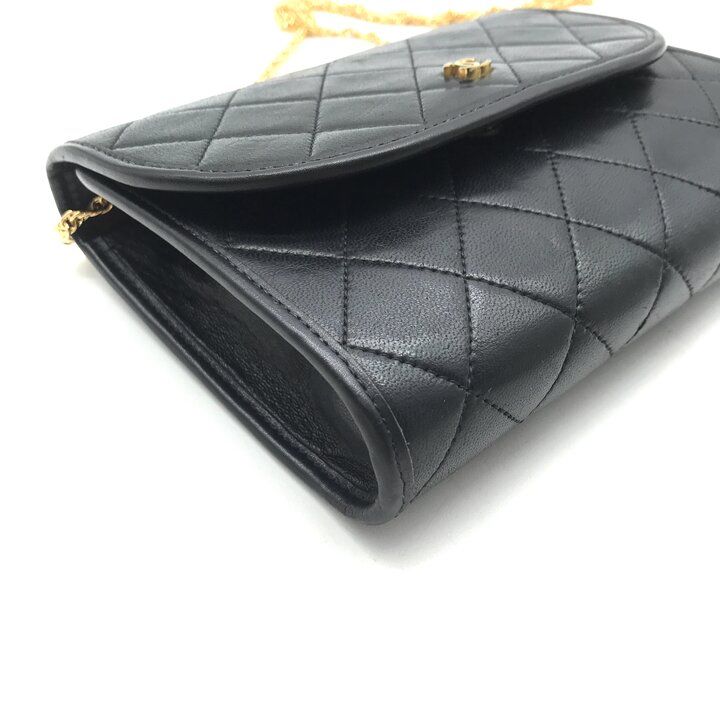 Chanel CC Logo Mini Quilted Push Lock Leather Chain Shoulder Bag Black — view 4