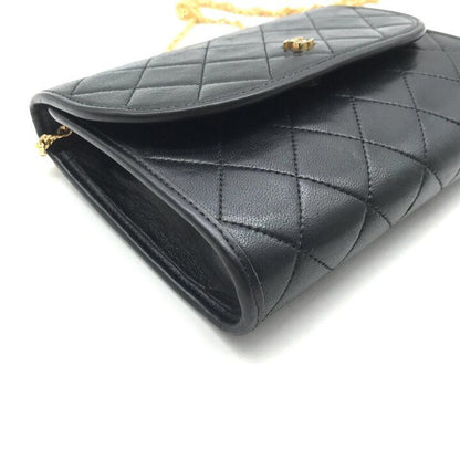 Chanel CC Logo Mini Quilted Push Lock Leather Chain Shoulder Bag Black — view 4