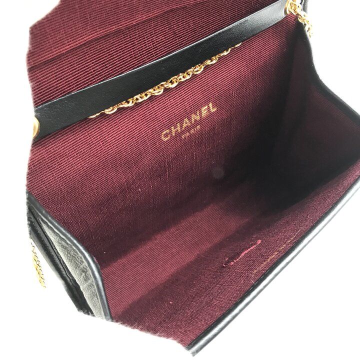 Chanel CC Logo Mini Quilted Push Lock Leather Chain Shoulder Bag Black — view 8