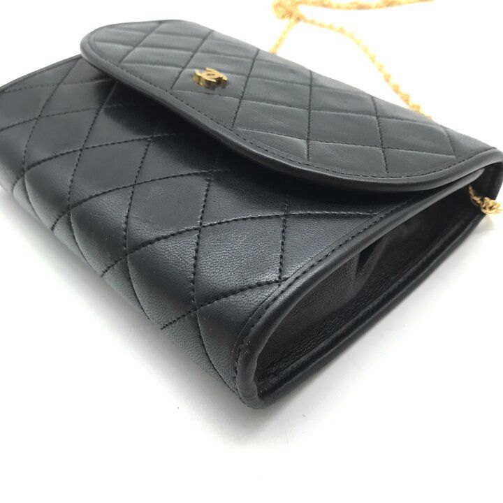 Chanel CC Logo Mini Quilted Push Lock Leather Chain Shoulder Bag Black — view 5