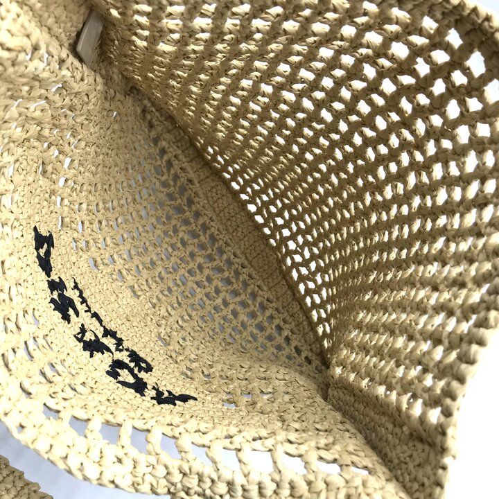 Prada Raffia Clochette Triangle Logo Viscose Basket Tote Bag Beige — view 8