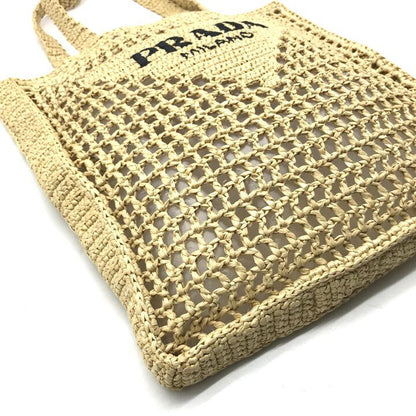 Prada Raffia Clochette Triangle Logo Viscose Basket Tote Bag Beige — view 6