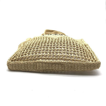Prada Raffia Clochette Triangle Logo Viscose Basket Tote Bag Beige — view 4