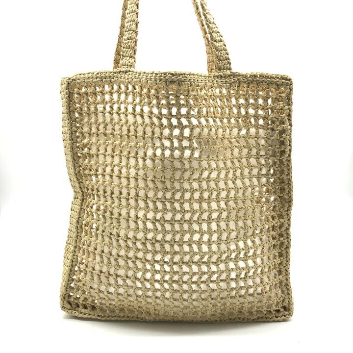 Prada Raffia Clochette Triangle Logo Viscose Basket Tote Bag Beige — view 3