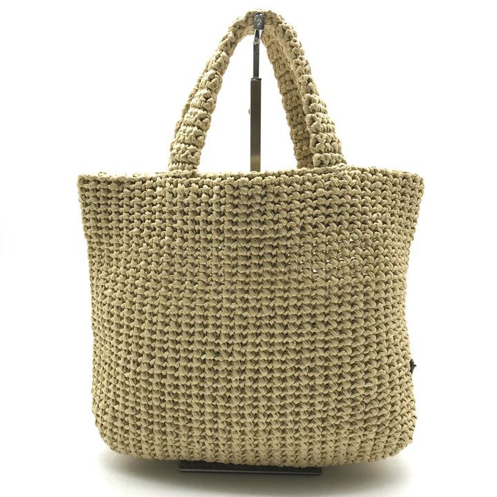Prada Raffia Clochette Logo Viscose Basket Bag Hand Bag Beige Bag — view 3