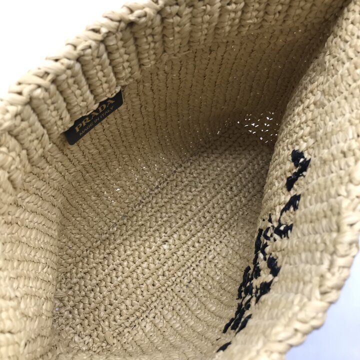 Prada Raffia Clochette Logo Viscose Basket Bag Hand Bag Beige Bag — view 8