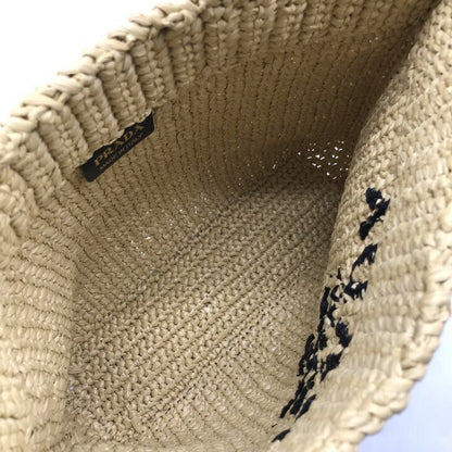 Prada Raffia Clochette Logo Viscose Basket Bag Hand Bag Beige Bag — view 8