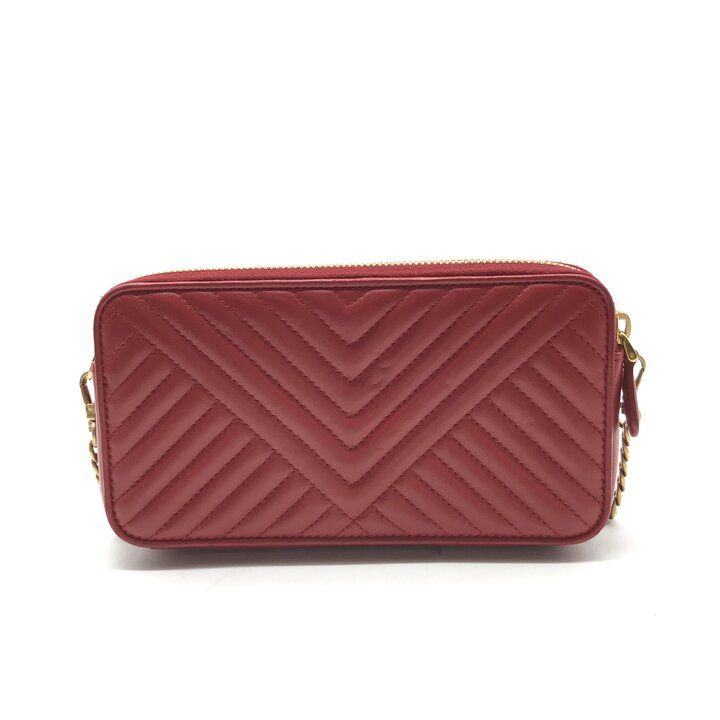 Prada Leather Chain Shoulder Bag Zip Around Wallet Red — view 2